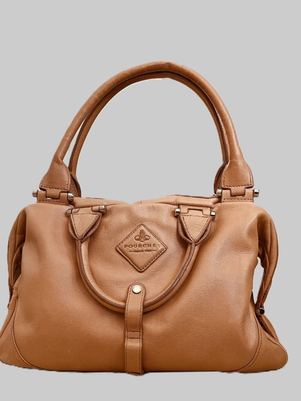 Pourchet Paris Tan Leather Satchel Top Handle Shoulder Bag